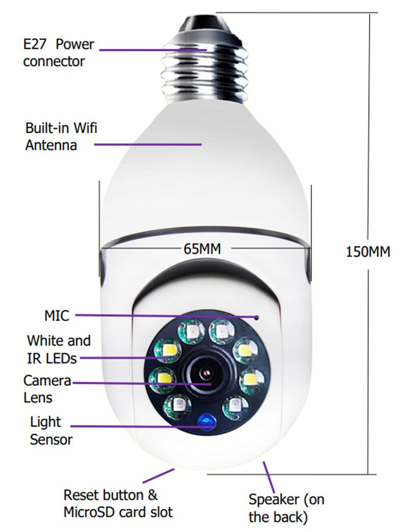 Câmera Wi-Fi 1080P tipo Lâmpada com Zoom 4X e Conexão E27 - Imagem 10