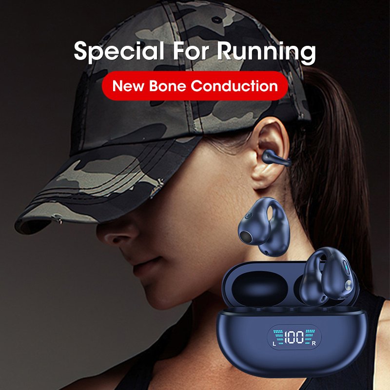 Fones de Ouvido TWS de Condução Óssea com Clipe de Orelha, Bluetooth 5.3, Controle por Toque, Sem Fio,
